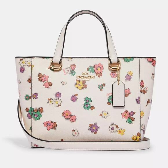 NWT Coach Alice Satchel With Spaced Floral Field/Smooth Leather/Chalk - Picture 7 of 11